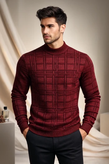 پلیور بافت چهارخونه یقه گرد