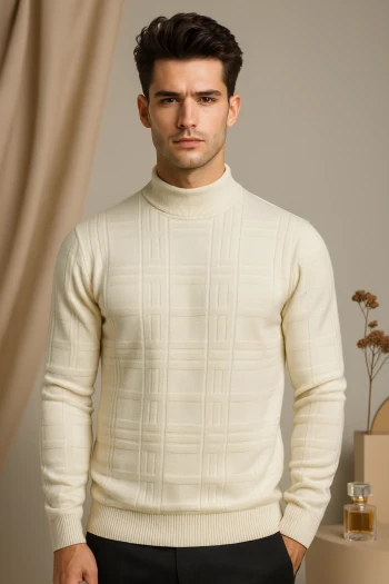 پلیور بافت چهارخونه یقه ایستاده