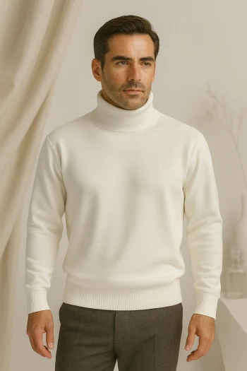 پلیور بافت ساده پولو یقه ایستاده